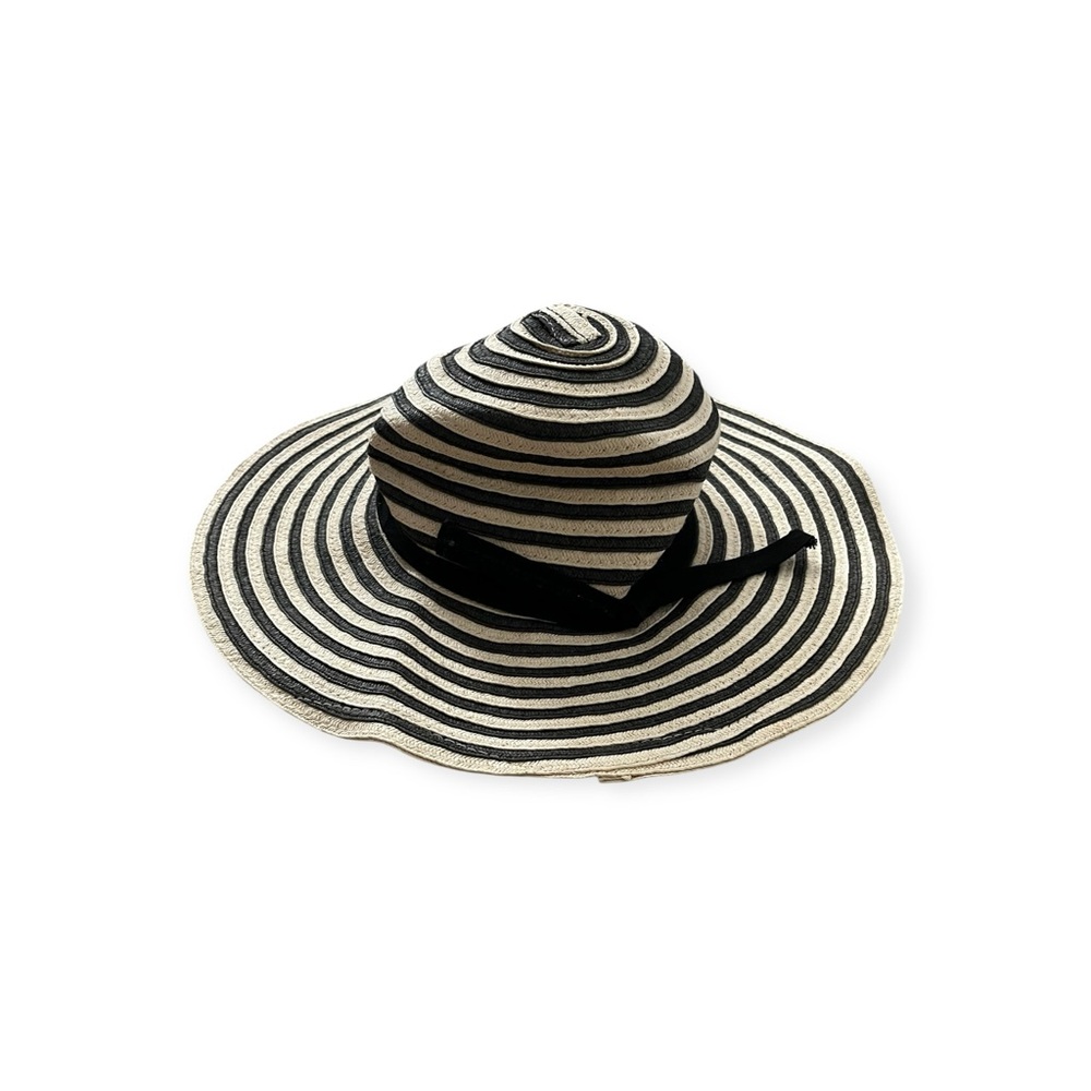 Ellen Tracy Floppy Brim Sun Hat Tan & Gray Stripe Wide Brim - Picture 7 of 7